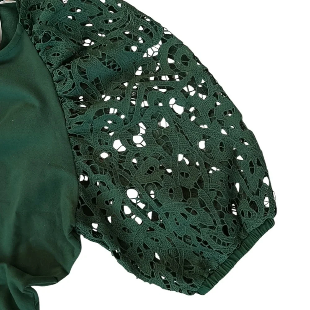 Like New Anthropologie Dolan Lace Puff Sleeve Sweatshirt Top Green Size Small
